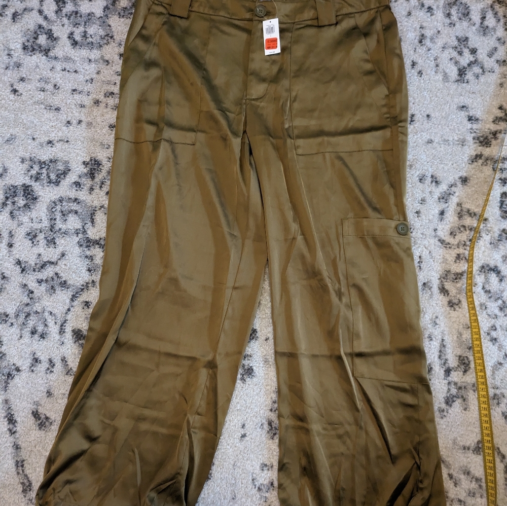 Olive satin cargo pants